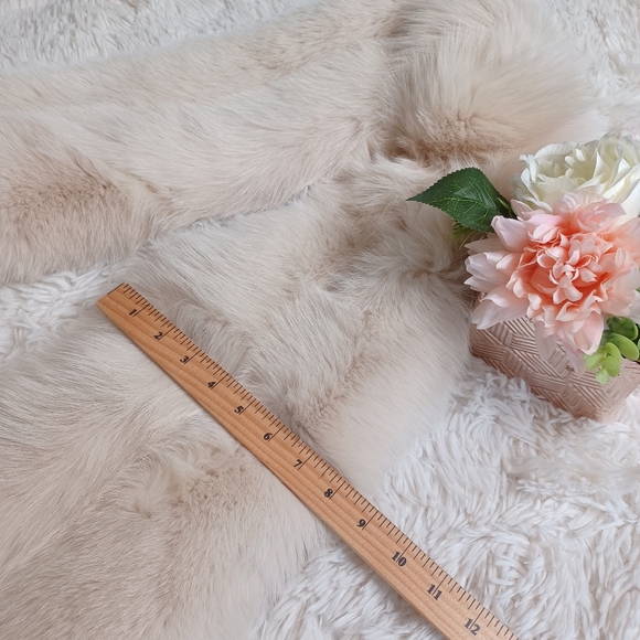 Real Luxurious Natural Beige Fox Warmth Fur Double Sided Boa Stole Scarf Tails - Picture 3 of 13